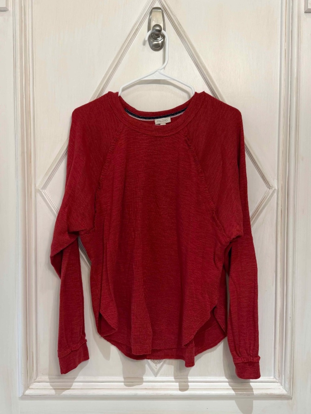 Pilcro Ruffled Raglan Thermal Red Wine Top - Picture 3 of 5